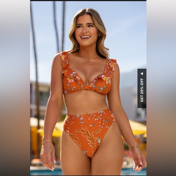 NWT Cupshe x JoJo Floral Flutter Bikini Top & High-Rise Bottoms Set - Picture 1 of 5